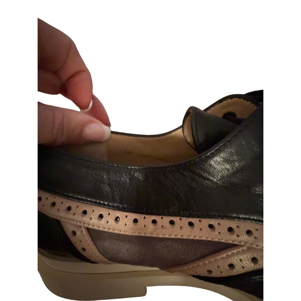 Annaisha Womens Lace-up Shoes Derby Size 38 Black Leather Pointed Toe Spain New - Picture 9 of 13